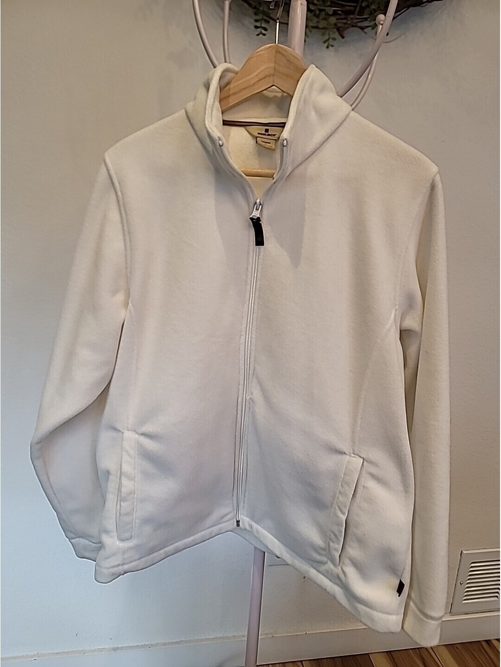 Woolrich Fleece Jacket Womens Medium White Full Zip Lightweight Cozy Large